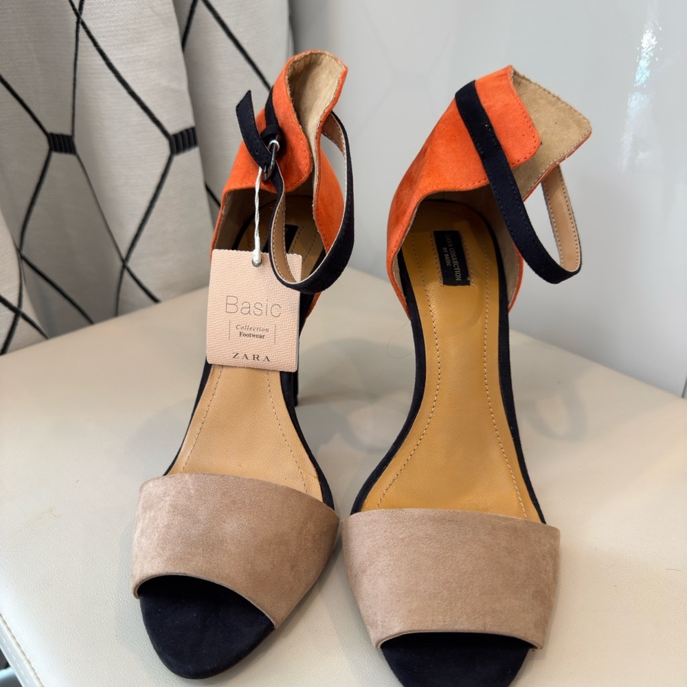 Zara Women's Two-Tone Heels - Orange and Tan